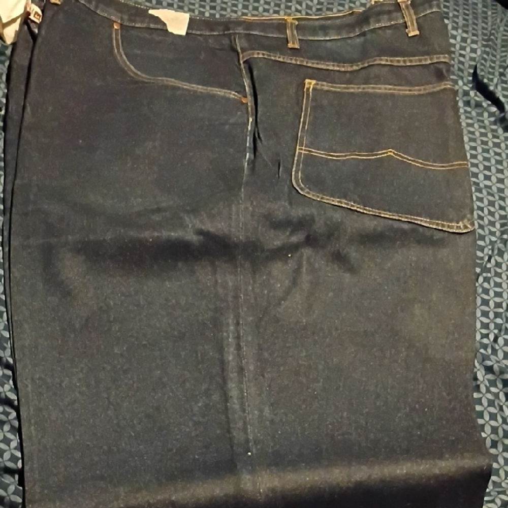 Dark Blue Denim Skirt with Contrast Stitching